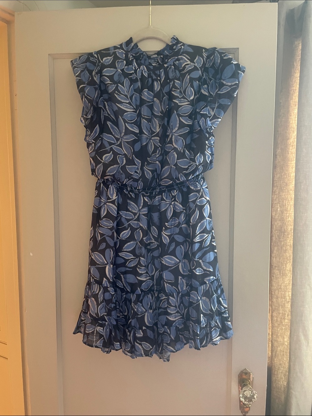 THML Navy Blue Leaf-Print Mini Dress